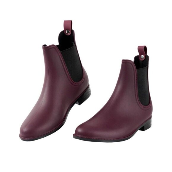 Unbranded Shoes - Women's Burgundy Chelsea Boots, Matte Red Fall Ankle Rain Boots Waterproof, New